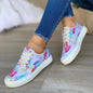 Canvas Shoes For Women Lace-Up Flats Leaves Print Casual Sneakers Round Toe Shoes