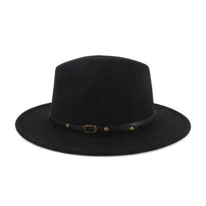 European And American Popular Woolen Top Color Matching Flat Brim Fedora Jazz Hat