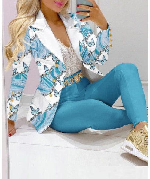 Fashion OL Print Ladies Long Sleeve Suit